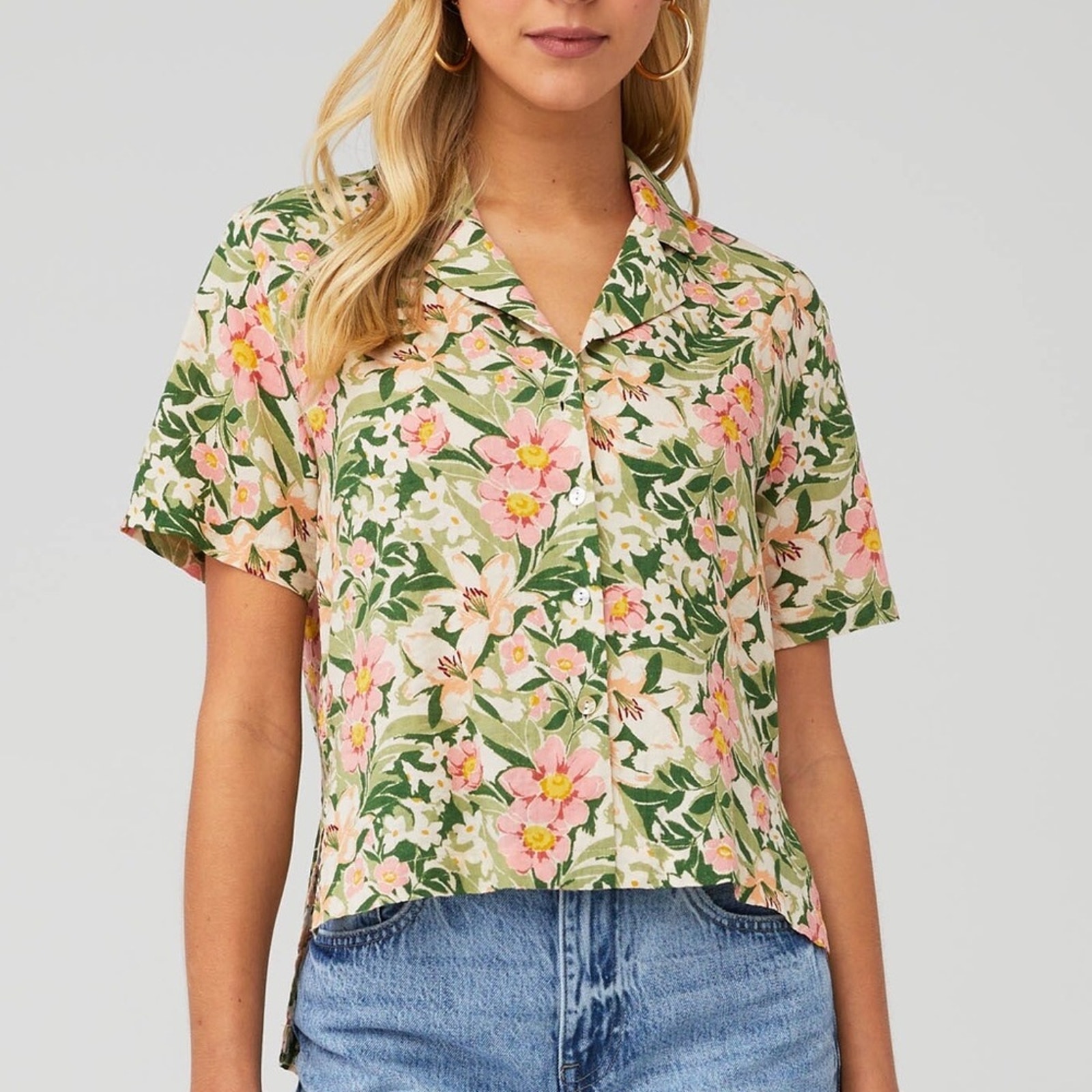 Sage The Label Cottagecore Tuscan Sun Button Up Top Boho Floral Green Pink Nwt S